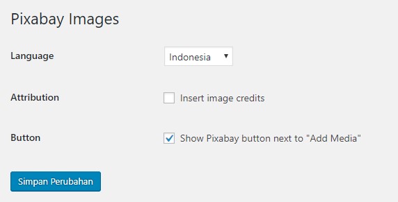 Pengaturan Plugin Pixabay Images
